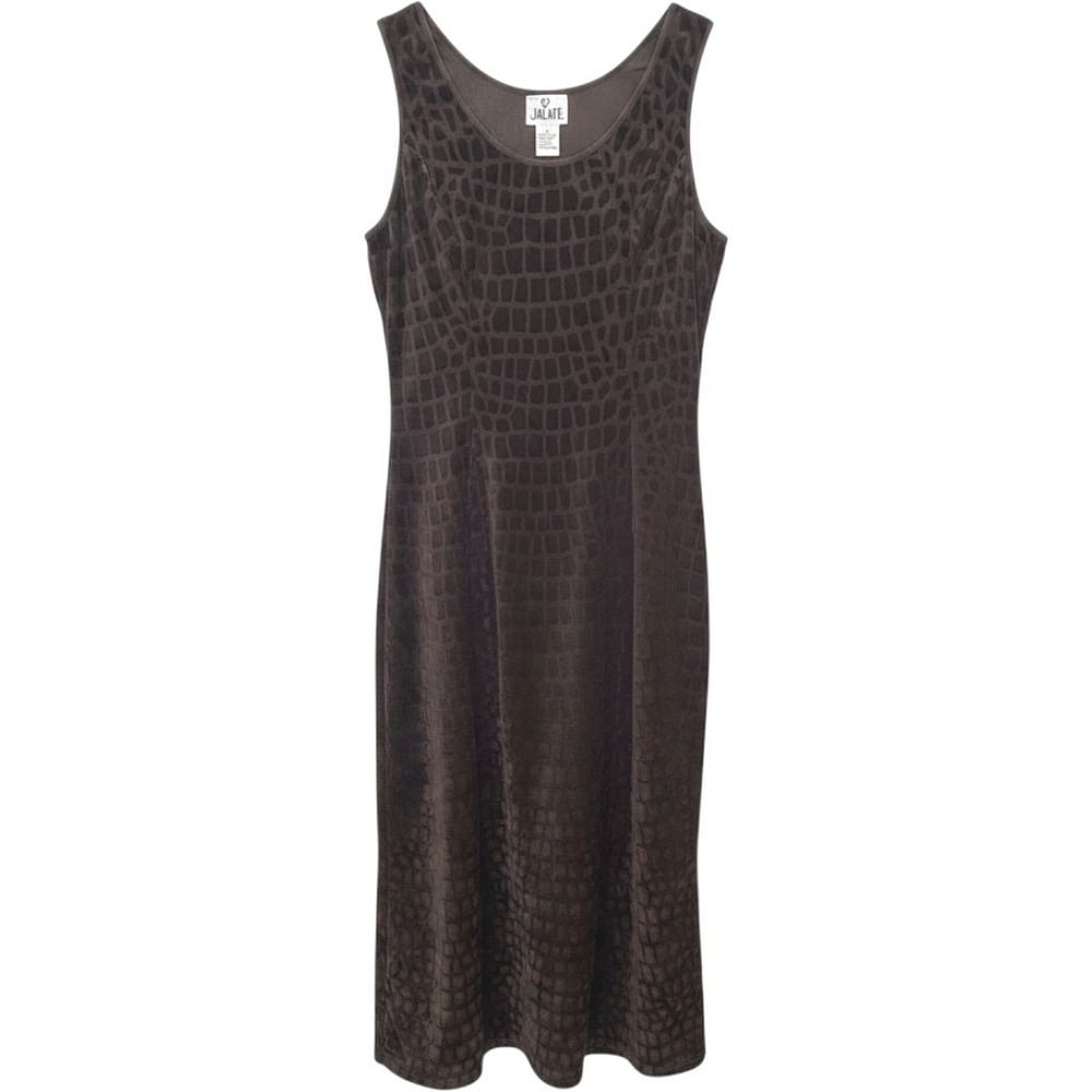 Vintage Velvet Crocodile Embossed Sleeveless‎ Maxi Dress Scoop 90s Medium Y2K